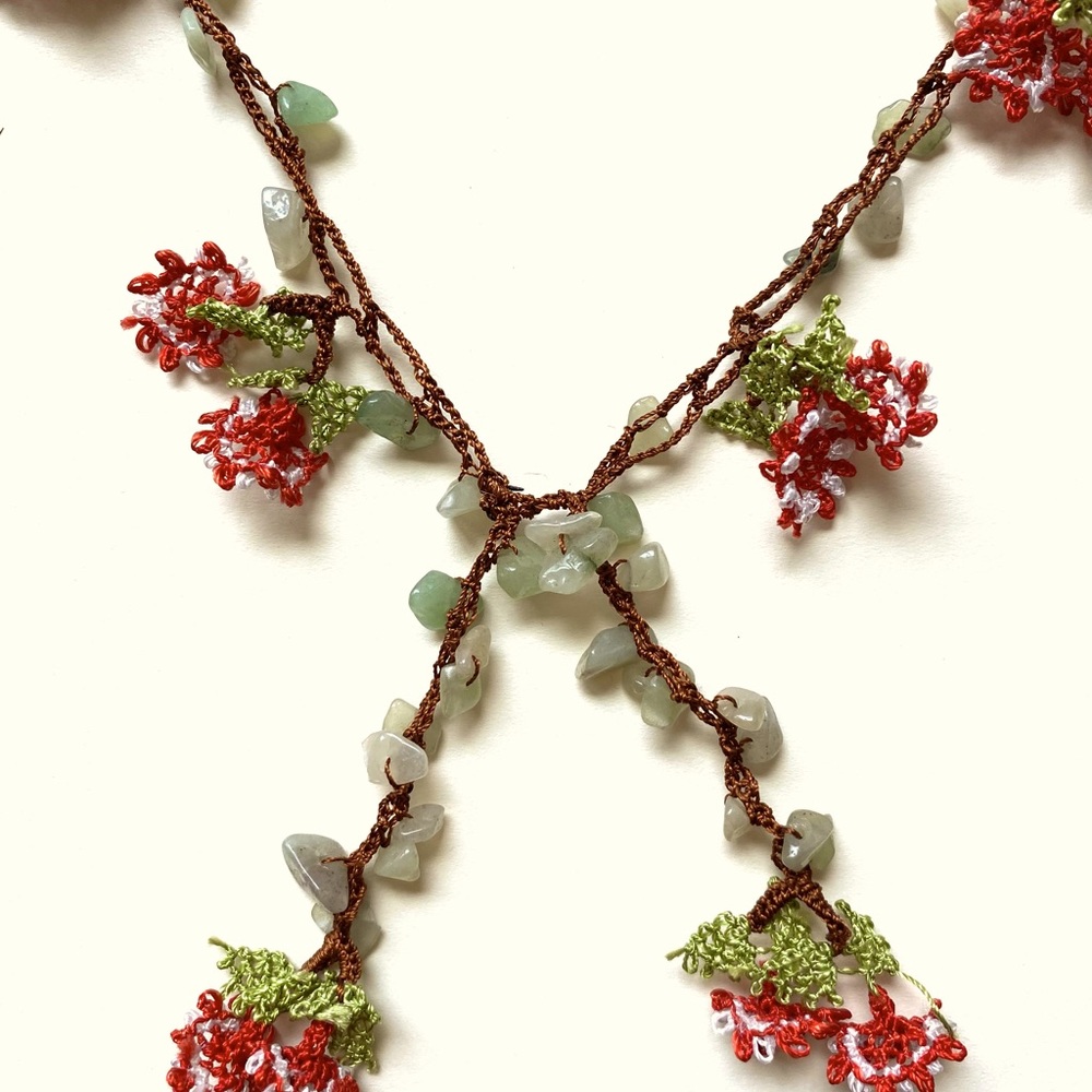 Hand crocheted and beaded statement necklace